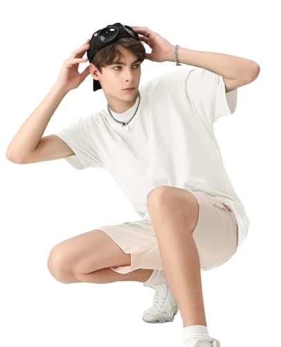 KEEPSHOWING Men's Cotton T-Shirts Oversized Unisex Short Sleeve Crew Neck Loose Basic Tops Solid Athletic Tee