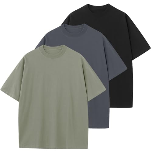 KEEPSHOWING Men's Cotton T-Shirts Oversized Unisex Short Sleeve Crew Neck Loose Basic Tops Solid Athletic Tee