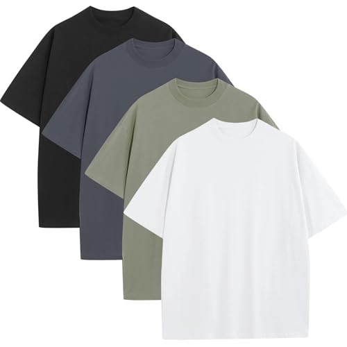 Mens Oversized T-Shirts Fashion Loose Fit Crewneck Tshirt Streetwear Heavyweight Short Sleeve Gym Workout Tops