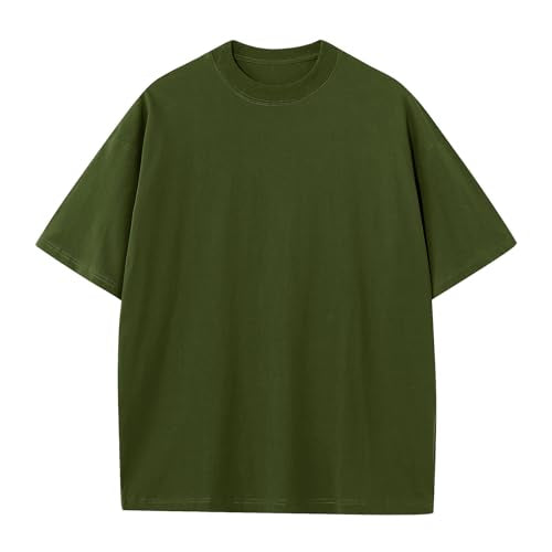 KEEPSHOWING Men's Cotton T-Shirts Oversized Unisex Short Sleeve Crew Neck Loose Basic Tops Solid Athletic Tee
