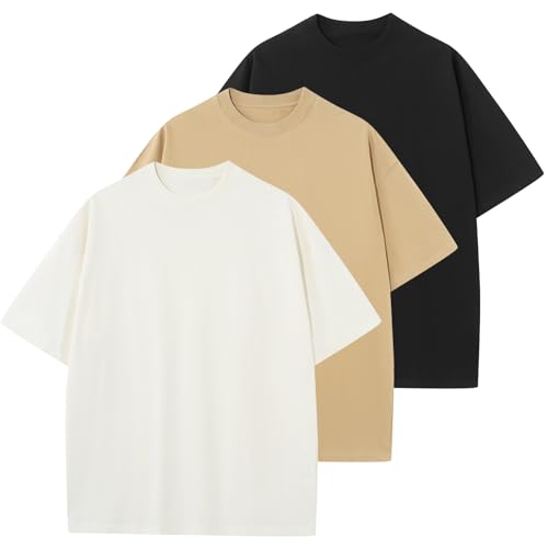 KEEPSHOWING Men's Cotton T-Shirts Oversized Unisex Short Sleeve Crew Neck Loose Basic Tops Solid Athletic Tee