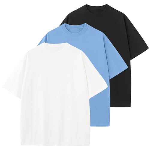 KEEPSHOWING Men's Cotton T-Shirts Oversized Unisex Short Sleeve Crew Neck Loose Basic Tops Solid Athletic Tee
