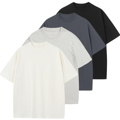 KEEPSHOWING Men's Cotton T-Shirts Oversized Unisex Short Sleeve Crew Neck Loose Basic Tops Solid Athletic Tee