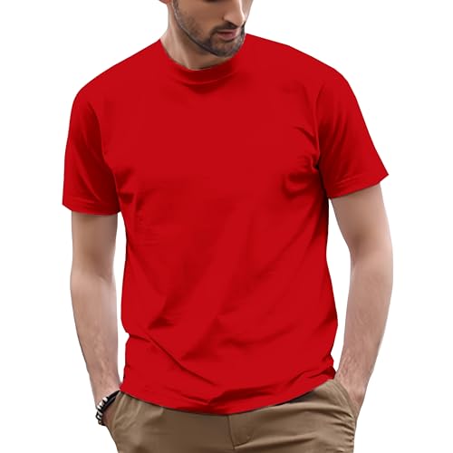 100% Cotton Men's Plain Short Sleeve Crew Neck T-Shirt, Regular Fit Casual T Shirt Tops, Basic Tees, Tshirt