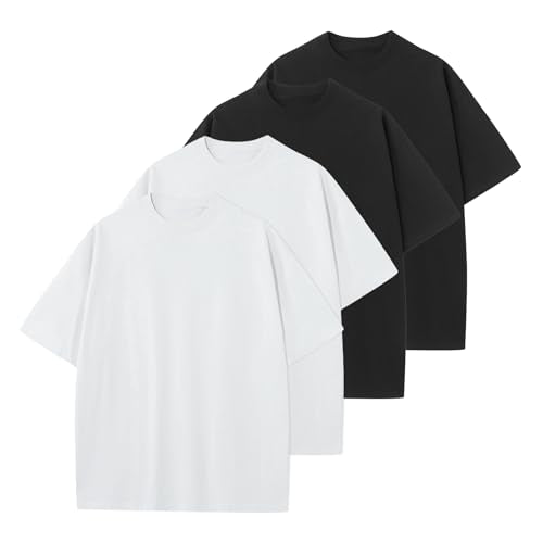 KEEPSHOWING Men's Cotton T-Shirts Oversized Unisex Short Sleeve Crew Neck Loose Basic Tops Solid Athletic Tee