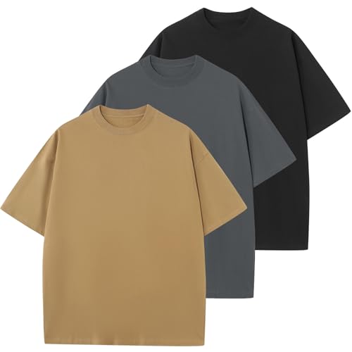 KEEPSHOWING Men's Cotton T-Shirts Oversized Unisex Short Sleeve Crew Neck Loose Basic Tops Solid Athletic Tee