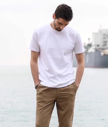 100% Cotton Men's Plain Short Sleeve Crew Neck T-Shirt, Regular Fit Casual T Shirt Tops, Basic Tees, Tshirt