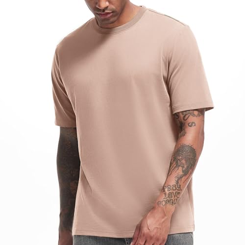 VEIISAR Men's Heavy Weight Crew Neck T-Shirt Mens Premium Cotton Tee - Pre Shrunk S-3XL