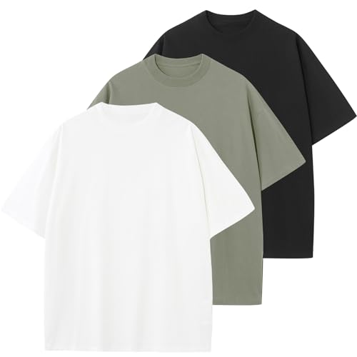 KEEPSHOWING Men's Cotton T-Shirts Oversized Unisex Short Sleeve Crew Neck Loose Basic Tops Solid Athletic Tee