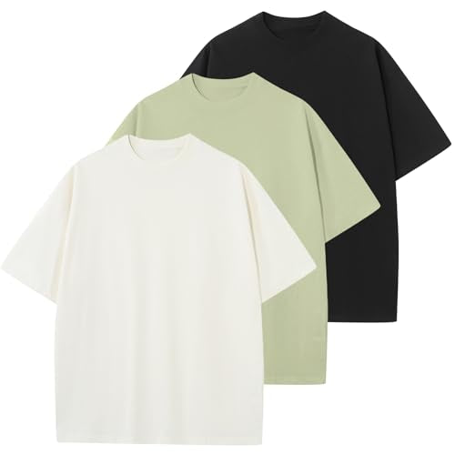 KEEPSHOWING Men's Cotton T-Shirts Oversized Unisex Short Sleeve Crew Neck Loose Basic Tops Solid Athletic Tee
