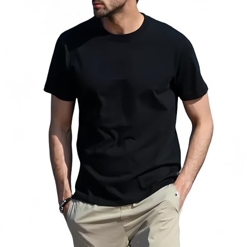 100% Cotton Men's Plain Short Sleeve Crew Neck T-Shirt, Regular Fit Casual T Shirt Tops, Basic Tees, Tshirt