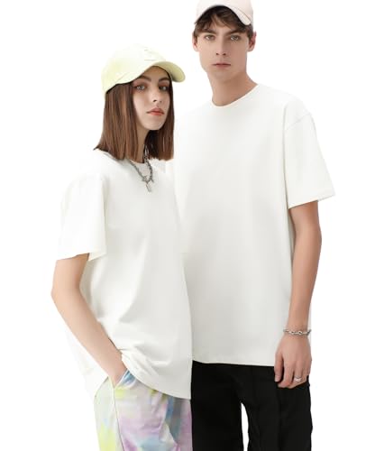 KEEPSHOWING Men's Cotton T-Shirts Oversized Unisex Short Sleeve Crew Neck Loose Basic Tops Solid Athletic Tee