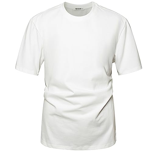 VEIISAR Men's Heavy Weight Crew Neck T-Shirt Mens Premium Cotton Tee - Pre Shrunk S-3XL