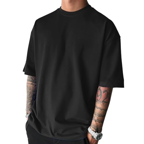 Mens Oversized T-Shirts Fashion Loose Fit Crewneck Tshirt Streetwear Heavyweight Short Sleeve Gym Workout Tops