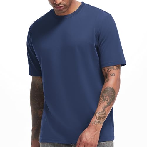 VEIISAR Men's Heavy Weight Crew Neck T-Shirt Mens Premium Cotton Tee - Pre Shrunk S-3XL