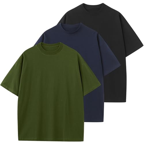KEEPSHOWING Men's Cotton T-Shirts Oversized Unisex Short Sleeve Crew Neck Loose Basic Tops Solid Athletic Tee
