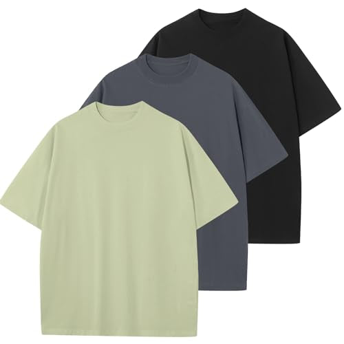 KEEPSHOWING Men's Cotton T-Shirts Oversized Unisex Short Sleeve Crew Neck Loose Basic Tops Solid Athletic Tee