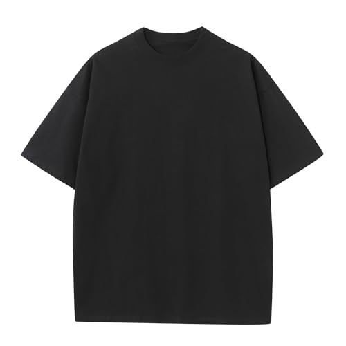 KEEPSHOWING Men's Cotton T-Shirts Oversized Unisex Short Sleeve Crew Neck Loose Basic Tops Solid Athletic Tee