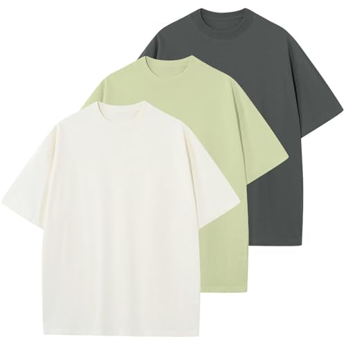 KEEPSHOWING Men's Cotton T-Shirts Oversized Unisex Short Sleeve Crew Neck Loose Basic Tops Solid Athletic Tee