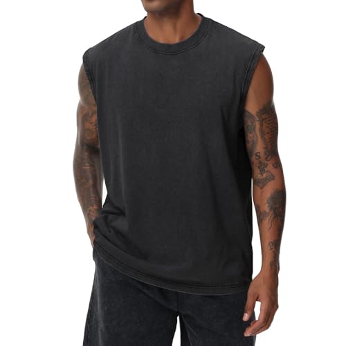 KEEPSHOWING Men's Cotton T-Shirts Oversized Unisex Short Sleeve Crew Neck Loose Basic Tops Solid Athletic Tee