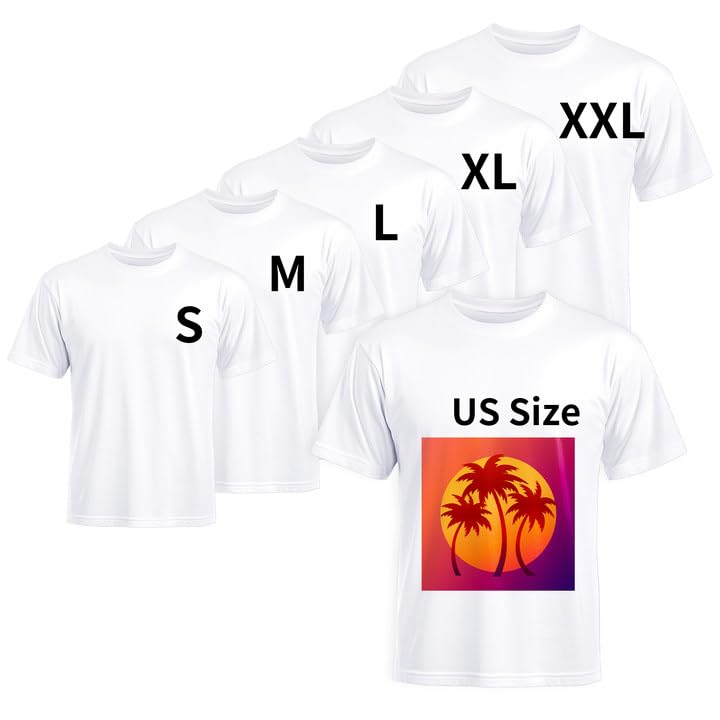 ORJ 5 PCS Unisex Sublimation Blank T Shirt White Polyester Shirts Crew Neck Short Sleeve for Sublimation T Shirt