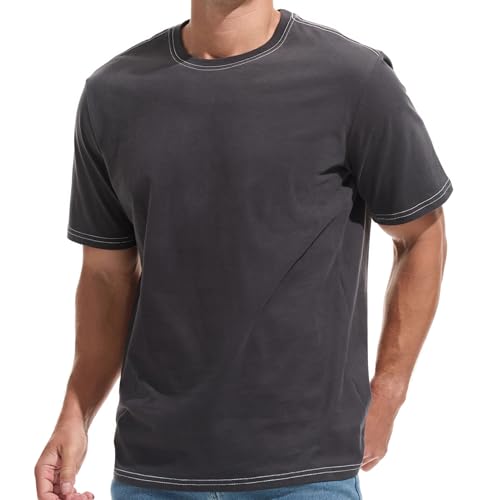 VEIISAR Men's Heavy Weight Crew Neck T-Shirt Mens Premium Cotton Tee - Pre Shrunk S-3XL