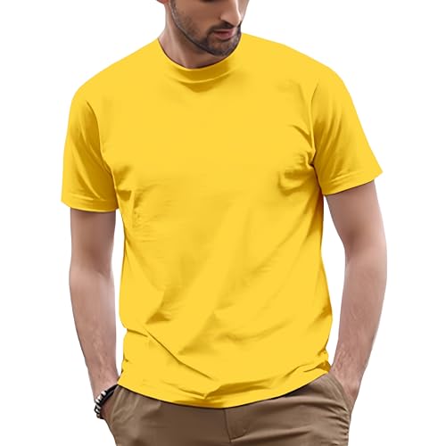 100% Cotton Men's Plain Short Sleeve Crew Neck T-Shirt, Regular Fit Casual T Shirt Tops, Basic Tees, Tshirt