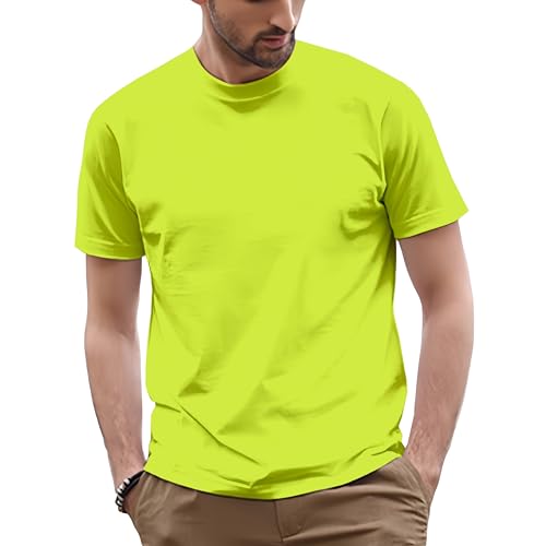 100% Cotton Men's Plain Short Sleeve Crew Neck T-Shirt, Regular Fit Casual T Shirt Tops, Basic Tees, Tshirt