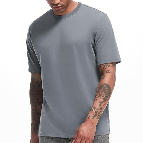 VEIISAR Men's Heavy Weight Crew Neck T-Shirt Mens Premium Cotton Tee - Pre Shrunk S-3XL