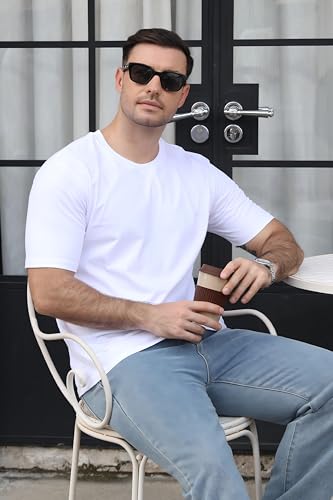 100% Cotton Men's Plain Short Sleeve Crew Neck T-Shirt, Regular Fit Casual T Shirt Tops, Basic Tees, Tshirt