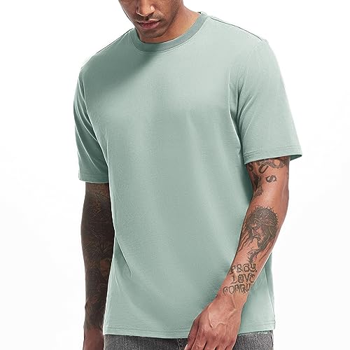 VEIISAR Men's Heavy Weight Crew Neck T-Shirt Mens Premium Cotton Tee - Pre Shrunk S-3XL