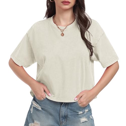 KEEPSHOWING Men's Cotton T-Shirts Oversized Unisex Short Sleeve Crew Neck Loose Basic Tops Solid Athletic Tee