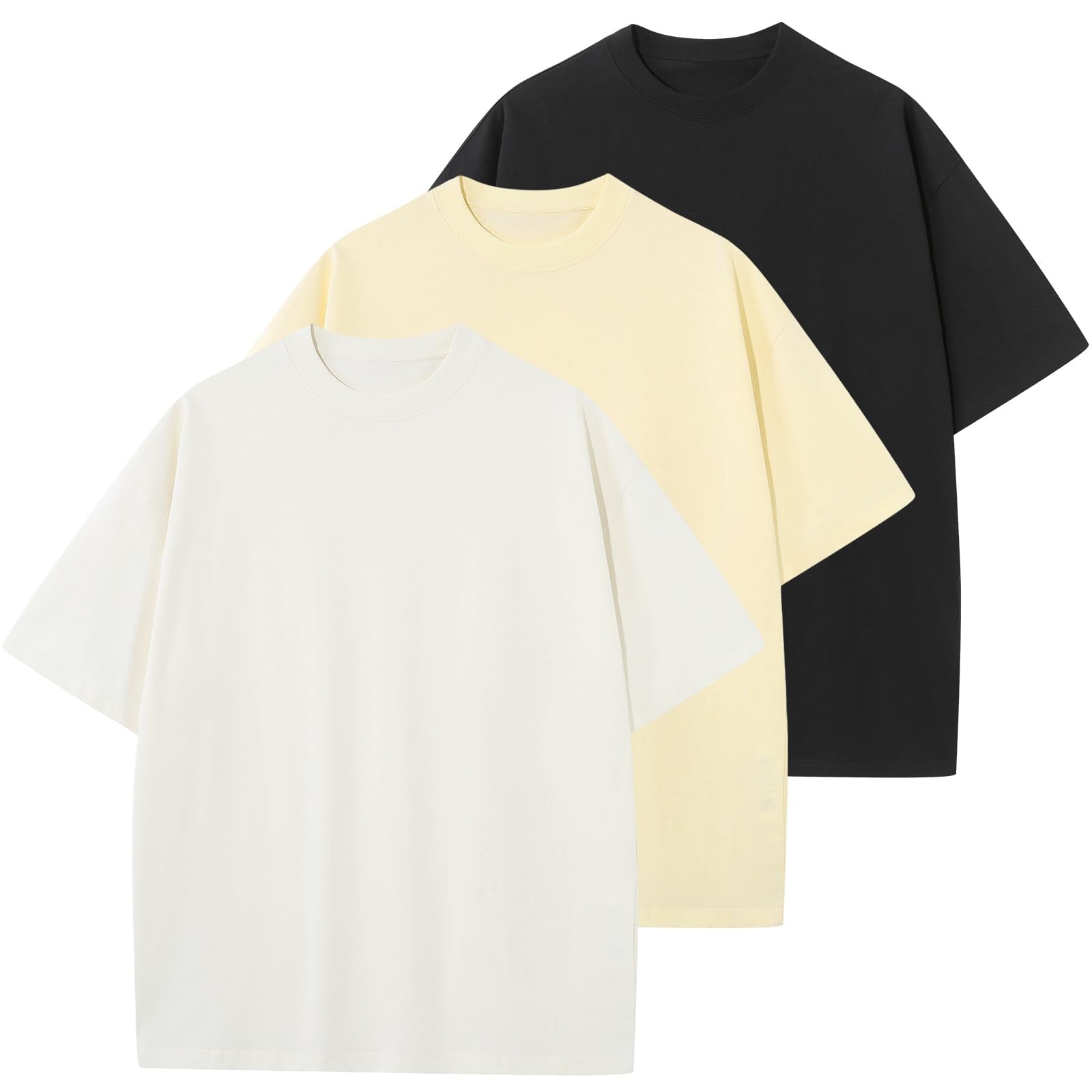 KEEPSHOWING Men's Cotton T-Shirts Oversized Unisex Short Sleeve Crew Neck Loose Basic Tops Solid Athletic Tee