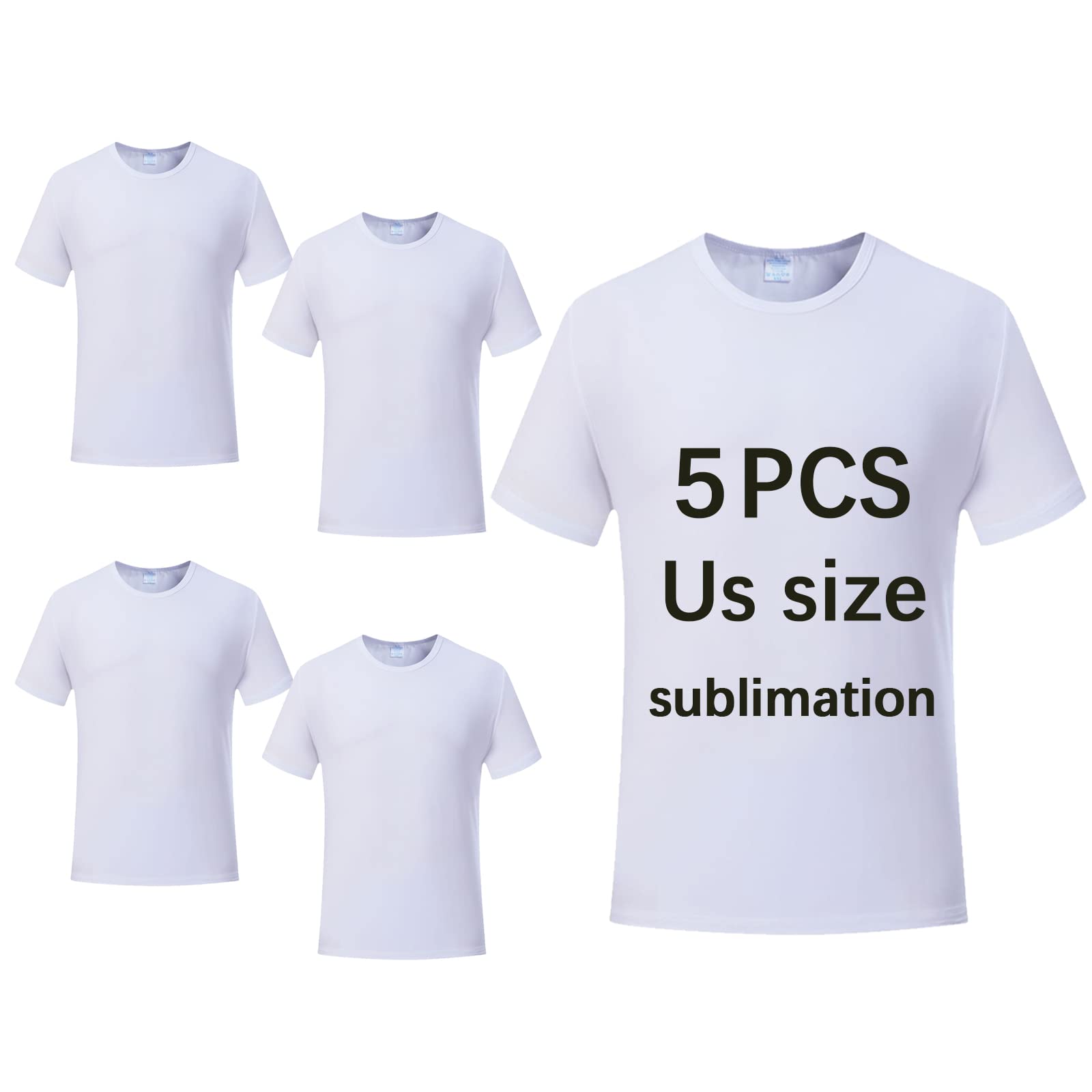 JenPen 5 Pcs Unisex Sublimation Shirts Bulk Blank Polyester T Shirt White Crew Neck Short Sleeve for Women Men Adult Kid