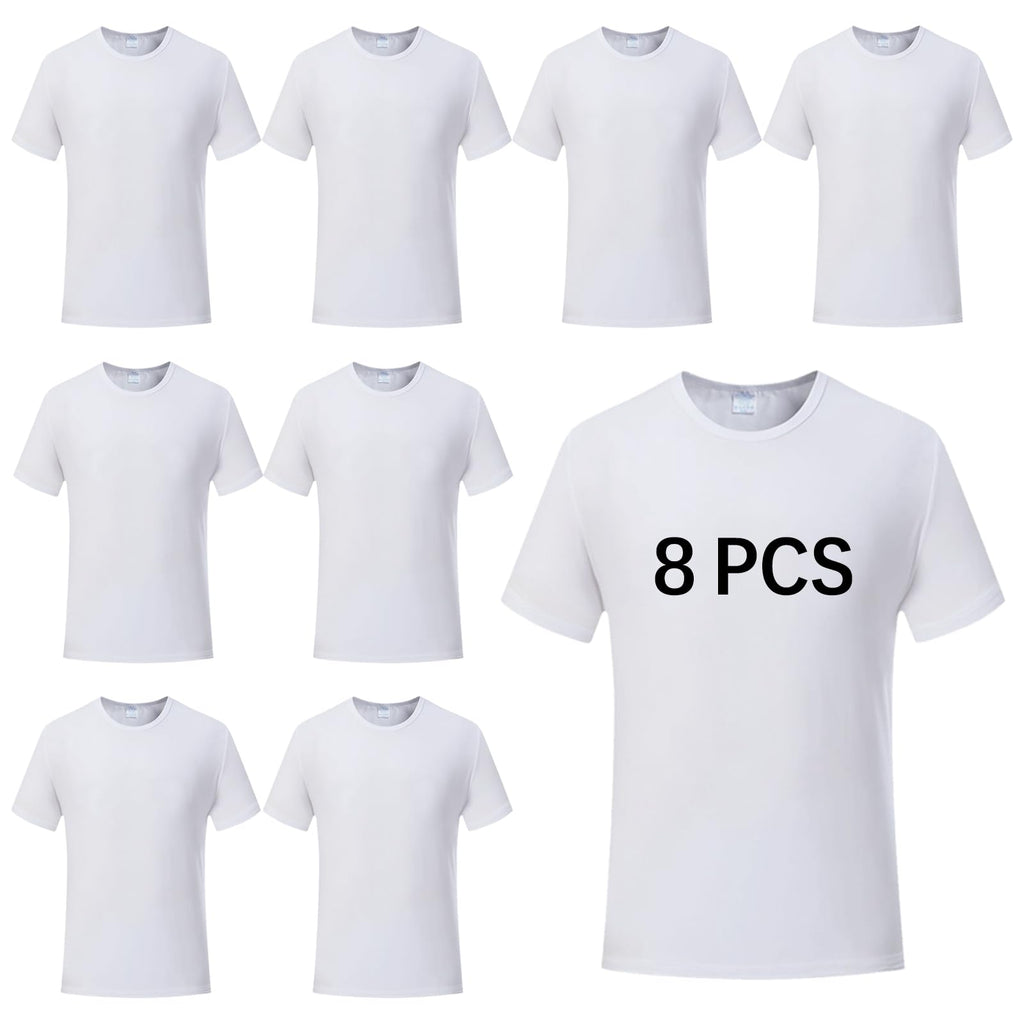 ORJ 5 PCS Unisex Sublimation Blank T Shirt White Polyester Shirts Crew Neck Short Sleeve for Sublimation T Shirt