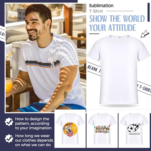 JenPen 5 Pcs Unisex Sublimation Shirts Bulk Blank Polyester T Shirt White Crew Neck Short Sleeve for Women Men Adult Kid