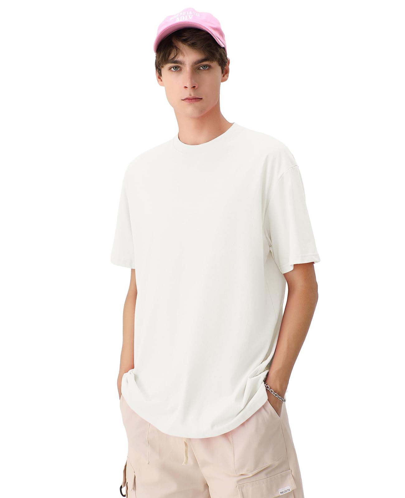 KEEPSHOWING Men's Cotton T-Shirts Oversized Unisex Short Sleeve Crew Neck Loose Basic Tops Solid Athletic Tee