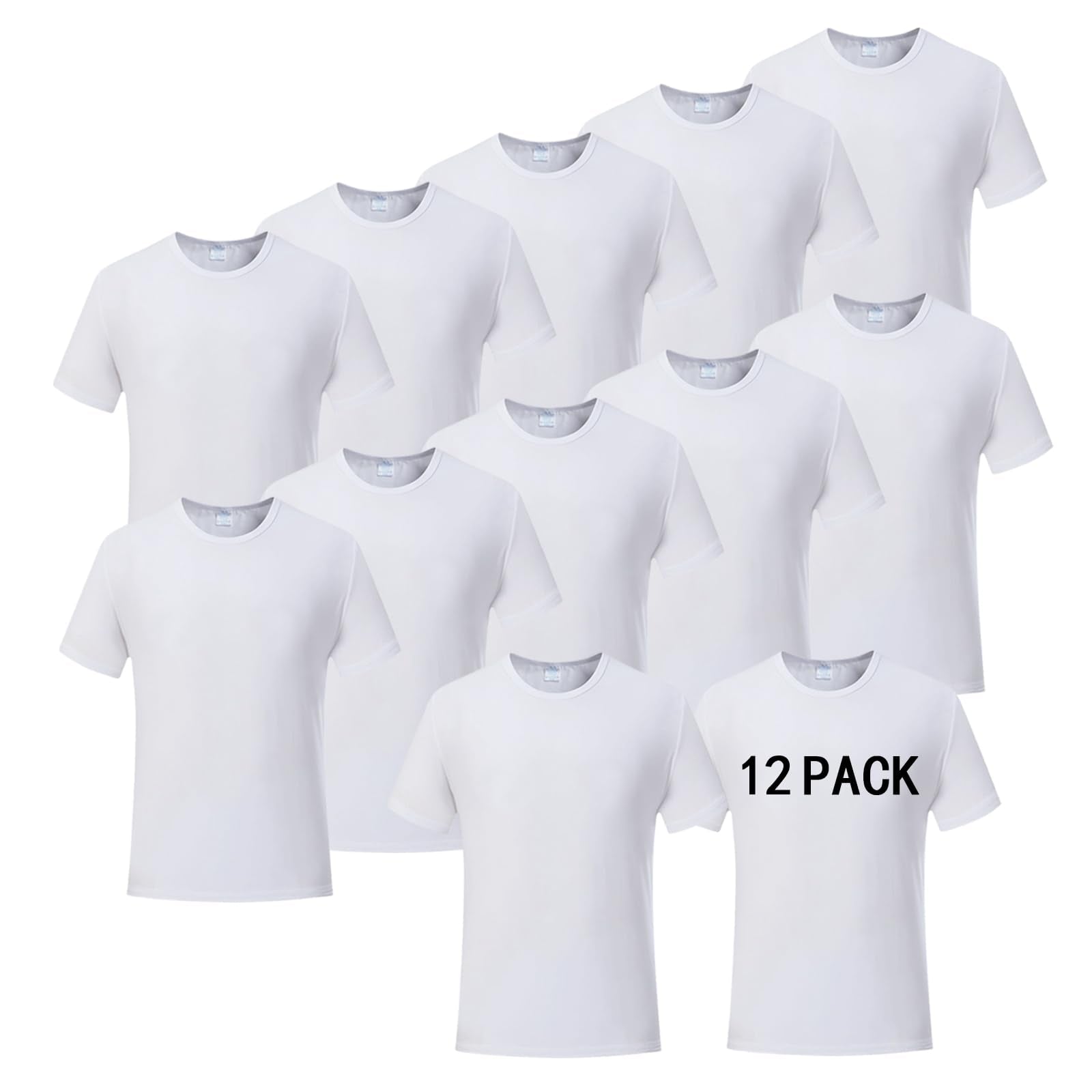 JenPen 5 Pcs Unisex Sublimation Shirts Bulk Blank Polyester T Shirt White Crew Neck Short Sleeve for Women Men Adult Kid