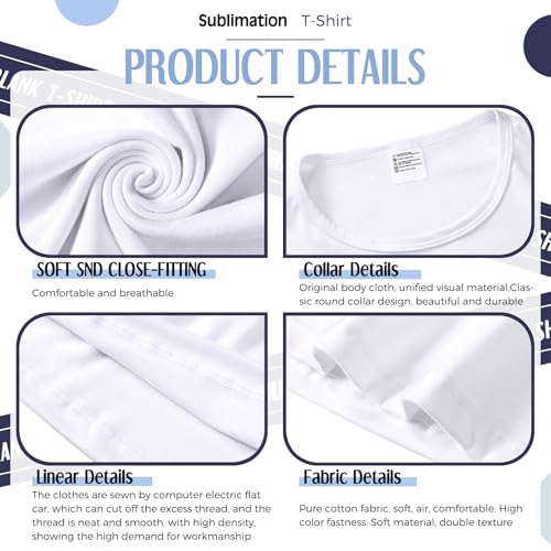 JenPen 5 Pcs Unisex Sublimation Shirts Bulk Blank Polyester T Shirt White Crew Neck Short Sleeve for Women Men Adult Kid
