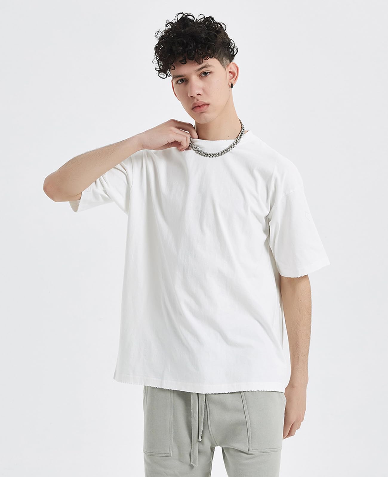 Mens Oversized T-Shirts Fashion Loose Fit Crewneck Tshirt Streetwear Heavyweight Short Sleeve Gym Workout Tops