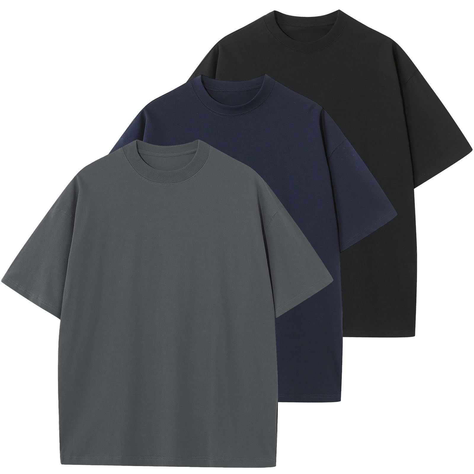 KEEPSHOWING Men's Cotton T-Shirts Oversized Unisex Short Sleeve Crew Neck Loose Basic Tops Solid Athletic Tee
