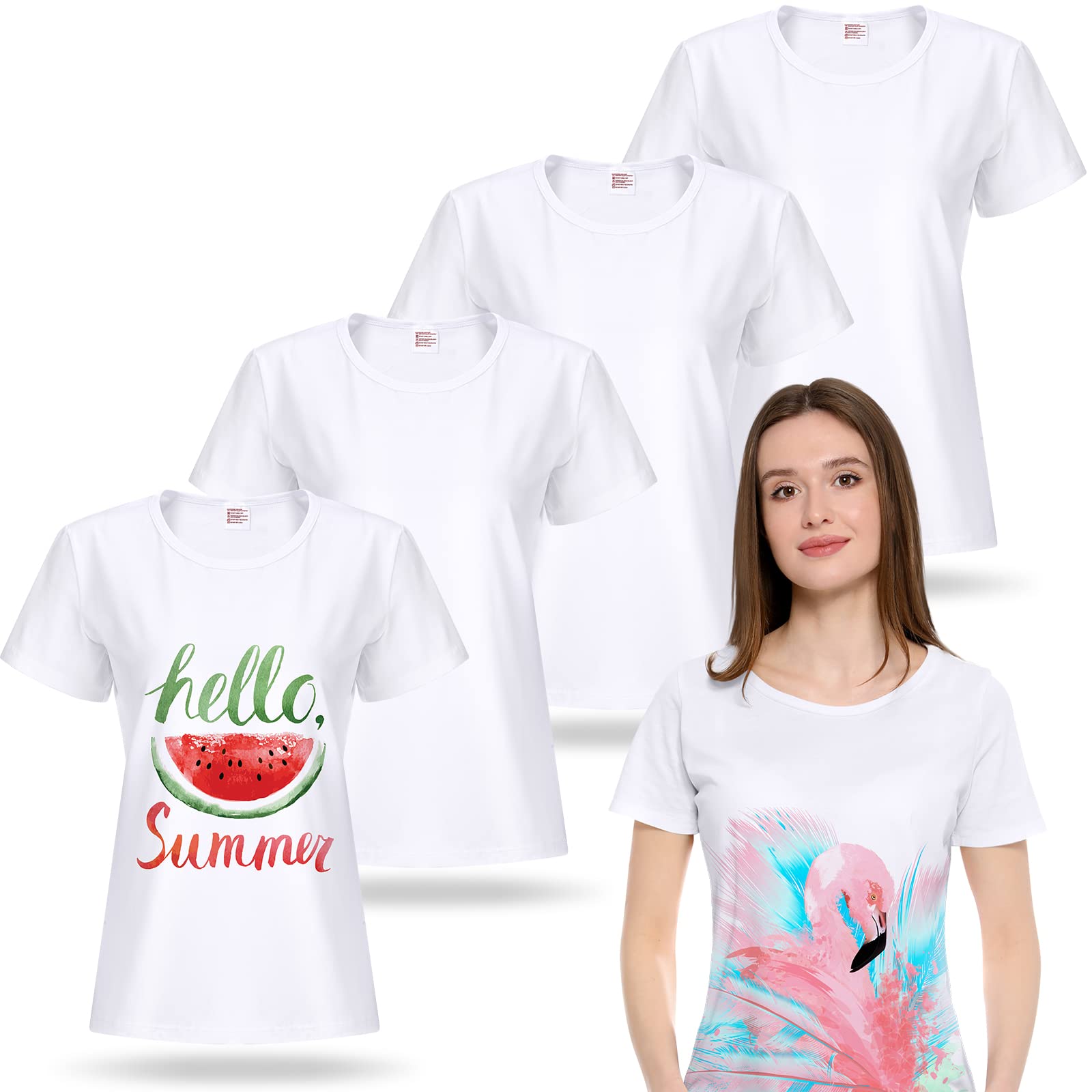 JenPen 5 Pcs Unisex Sublimation Shirts Bulk Blank Polyester T Shirt White Crew Neck Short Sleeve for Women Men Adult Kid