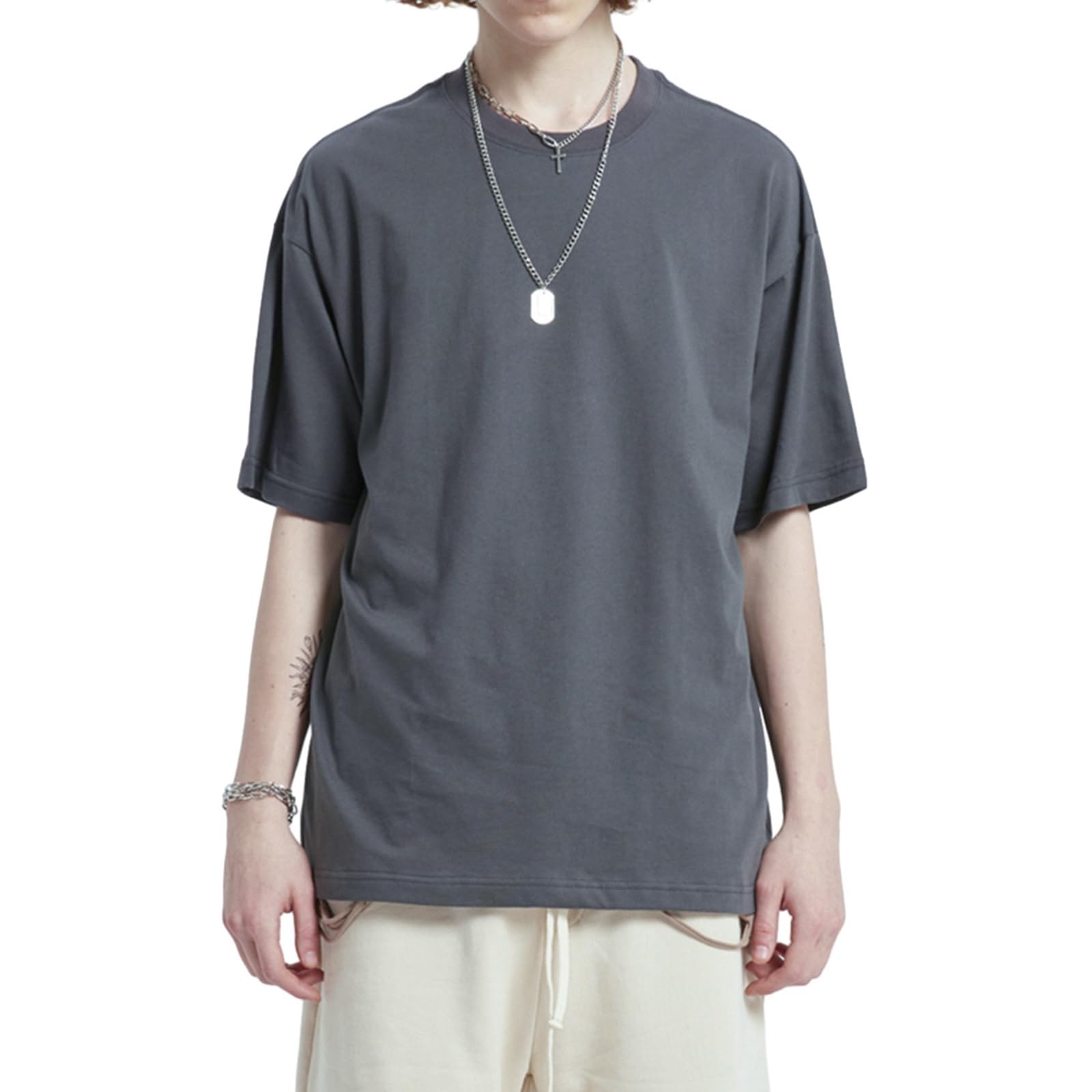 Mens Oversized T-Shirts Fashion Loose Fit Crewneck Tshirt Streetwear Heavyweight Short Sleeve Gym Workout Tops