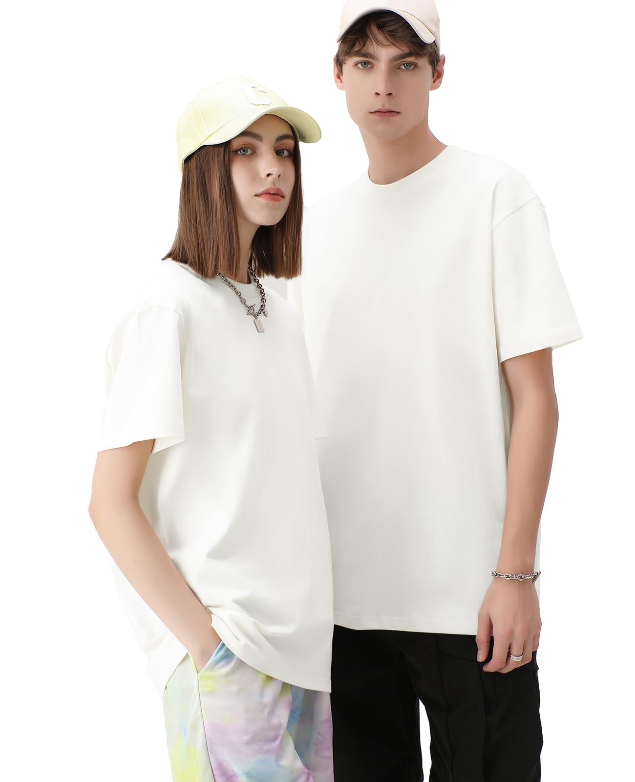 KEEPSHOWING Men's Cotton T-Shirts Oversized Unisex Short Sleeve Crew Neck Loose Basic Tops Solid Athletic Tee