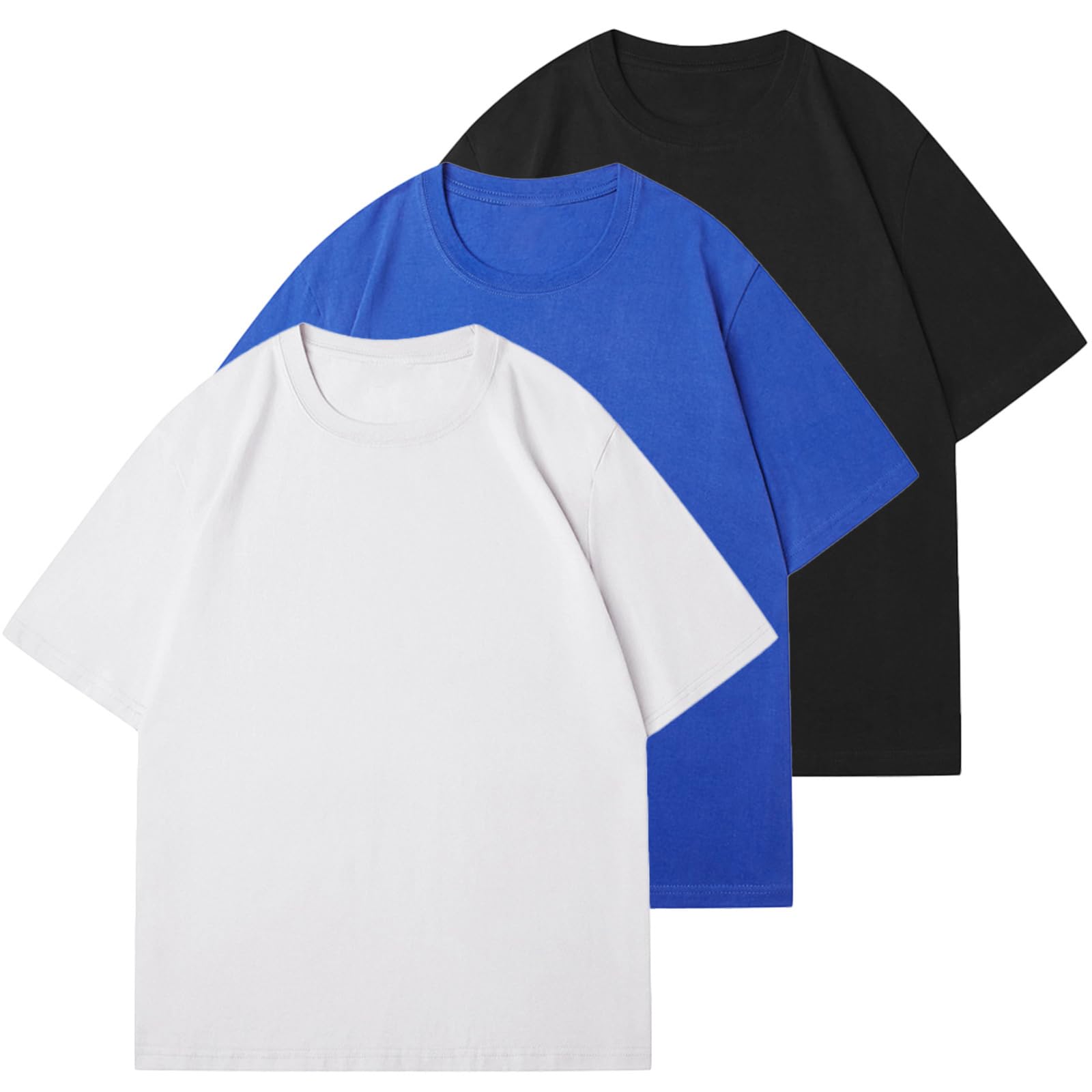 KEEPSHOWING Men's Cotton T-Shirts Oversized Unisex Short Sleeve Crew Neck Loose Basic Tops Solid Athletic Tee