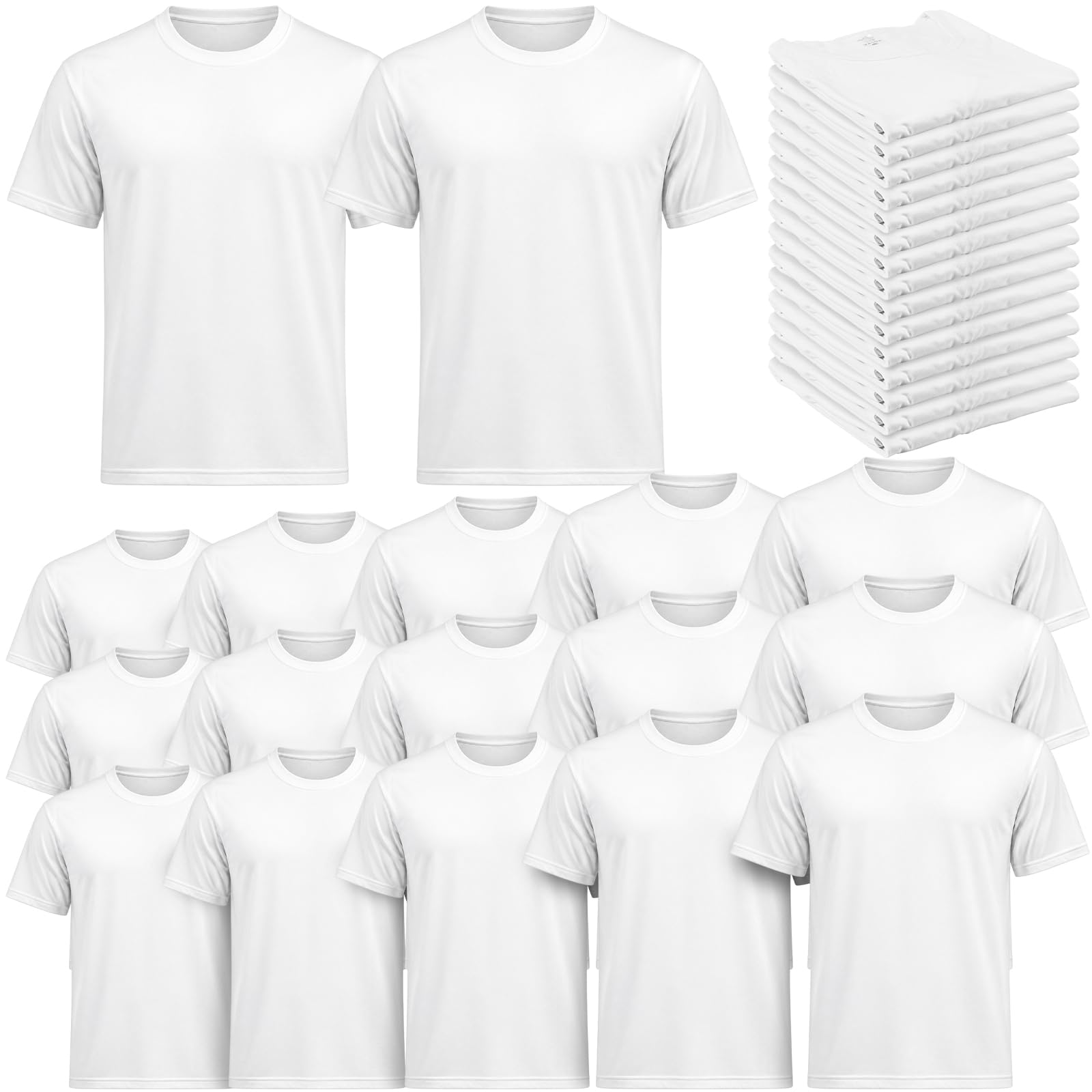 ORJ 5 PCS Unisex Sublimation Blank T Shirt White Polyester Shirts Crew Neck Short Sleeve for Sublimation T Shirt