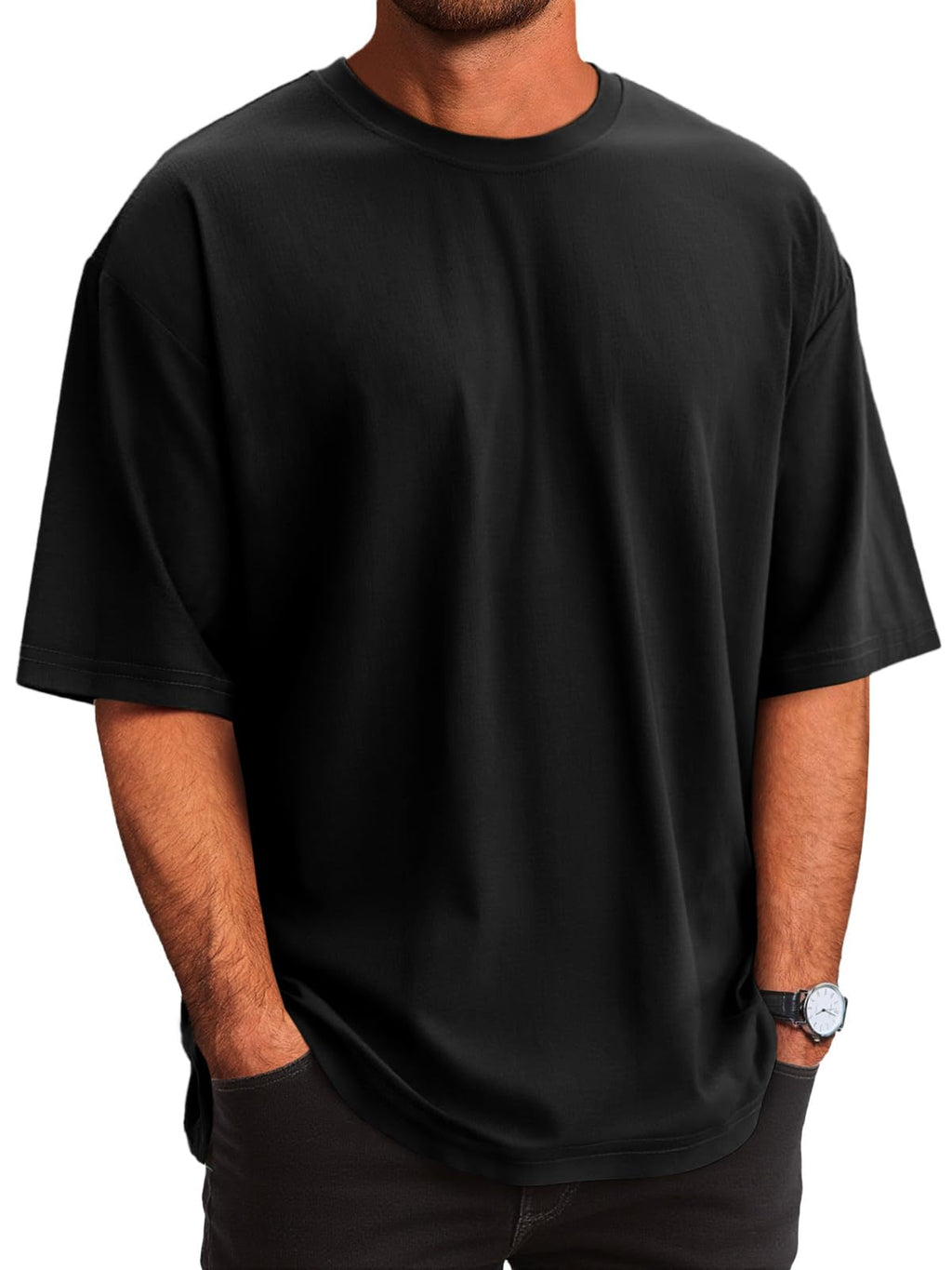 KEEPSHOWING Men's Cotton T-Shirts Oversized Unisex Short Sleeve Crew Neck Loose Basic Tops Solid Athletic Tee