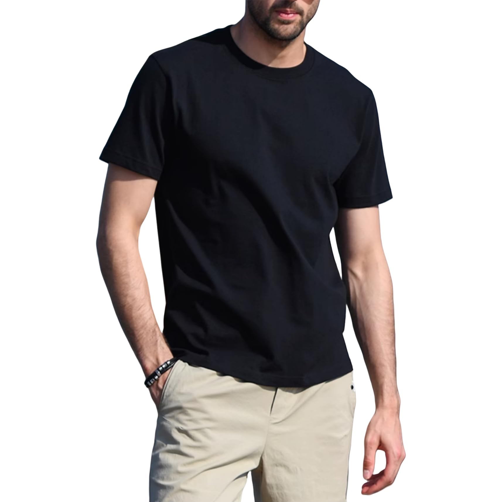 100% Cotton Men's Plain Short Sleeve Crew Neck T-Shirt, Regular Fit Casual T Shirt Tops, Basic Tees, Tshirt