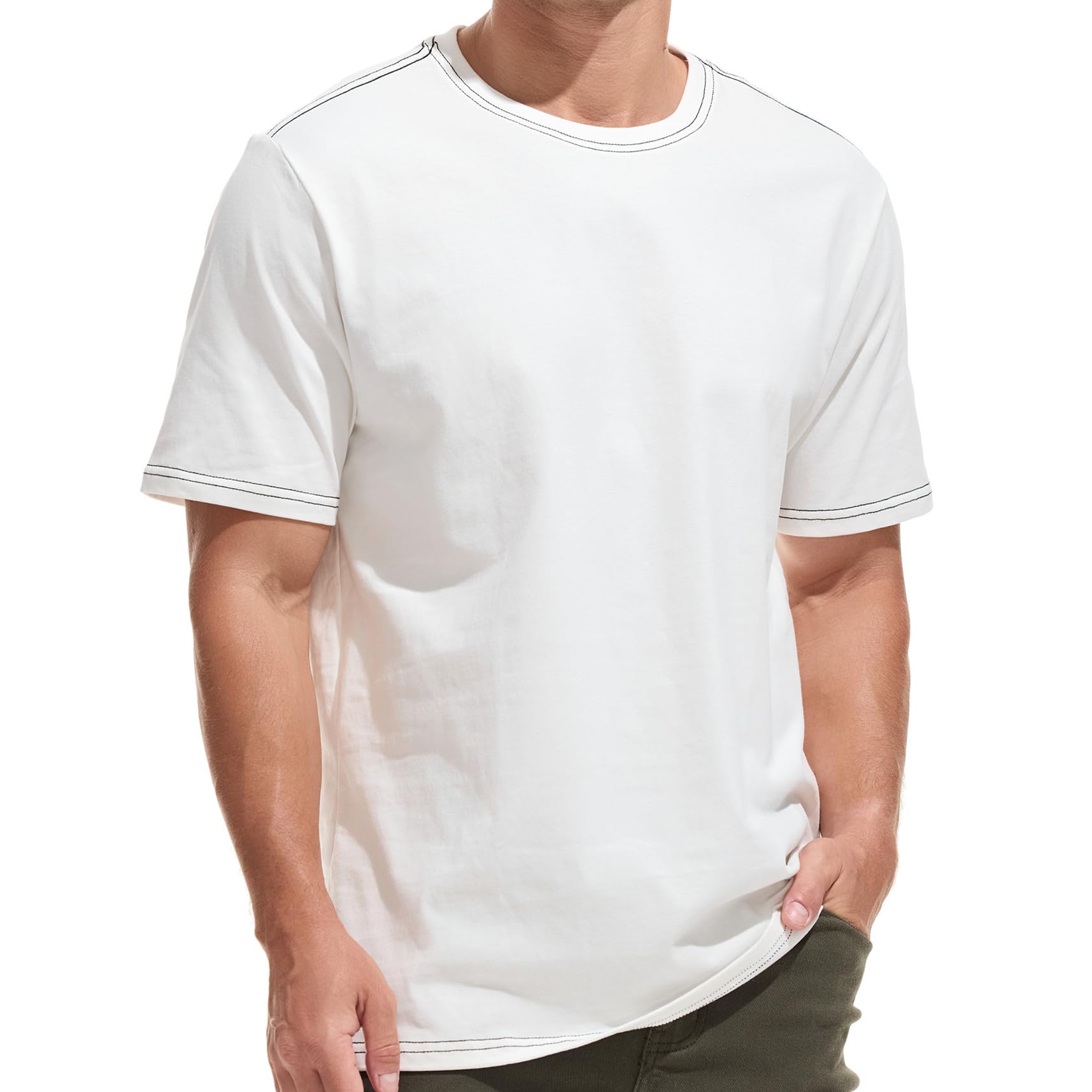 VEIISAR Men's Heavy Weight Crew Neck T-Shirt Mens Premium Cotton Tee - Pre Shrunk S-3XL