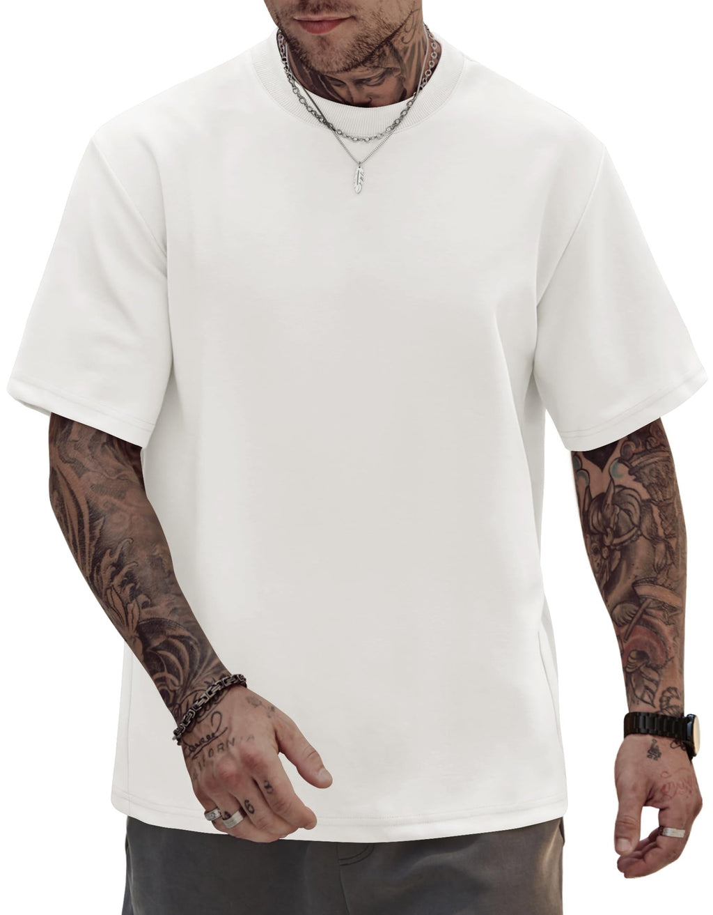 VEIISAR Men's Heavy Weight Crew Neck T-Shirt Mens Premium Cotton Tee - Pre Shrunk S-3XL